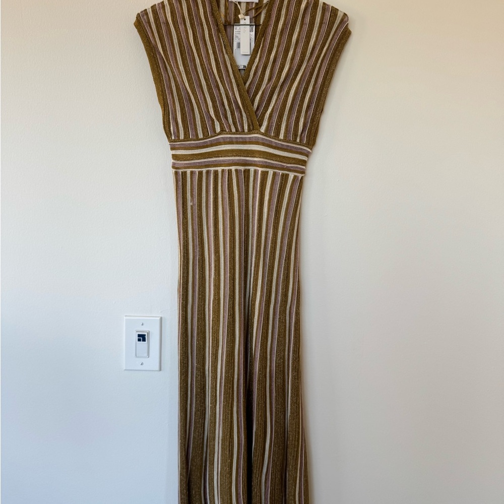 Striped Brown and Cream Maxi Dress